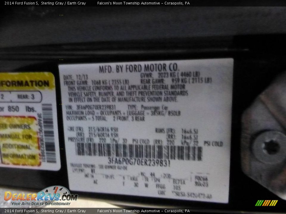 2014 Ford Fusion S Sterling Gray / Earth Gray Photo #24