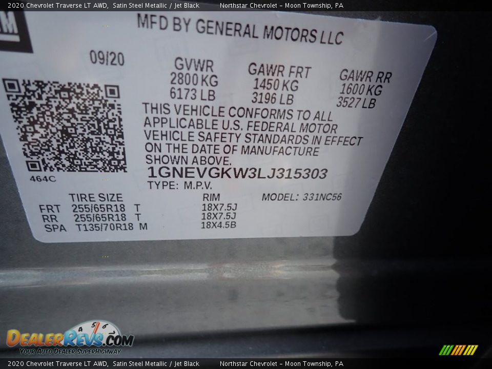 2020 Chevrolet Traverse LT AWD Satin Steel Metallic / Jet Black Photo #16