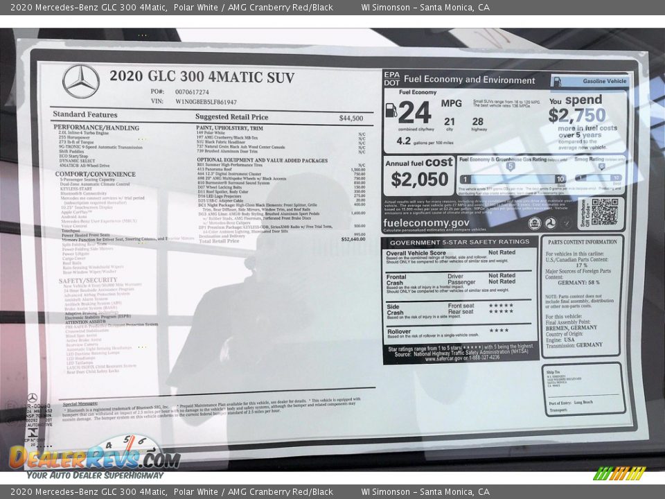 2020 Mercedes-Benz GLC 300 4Matic Window Sticker Photo #10