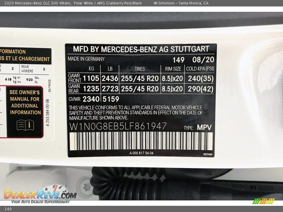 Mercedes-Benz Color Code 149 Polar White