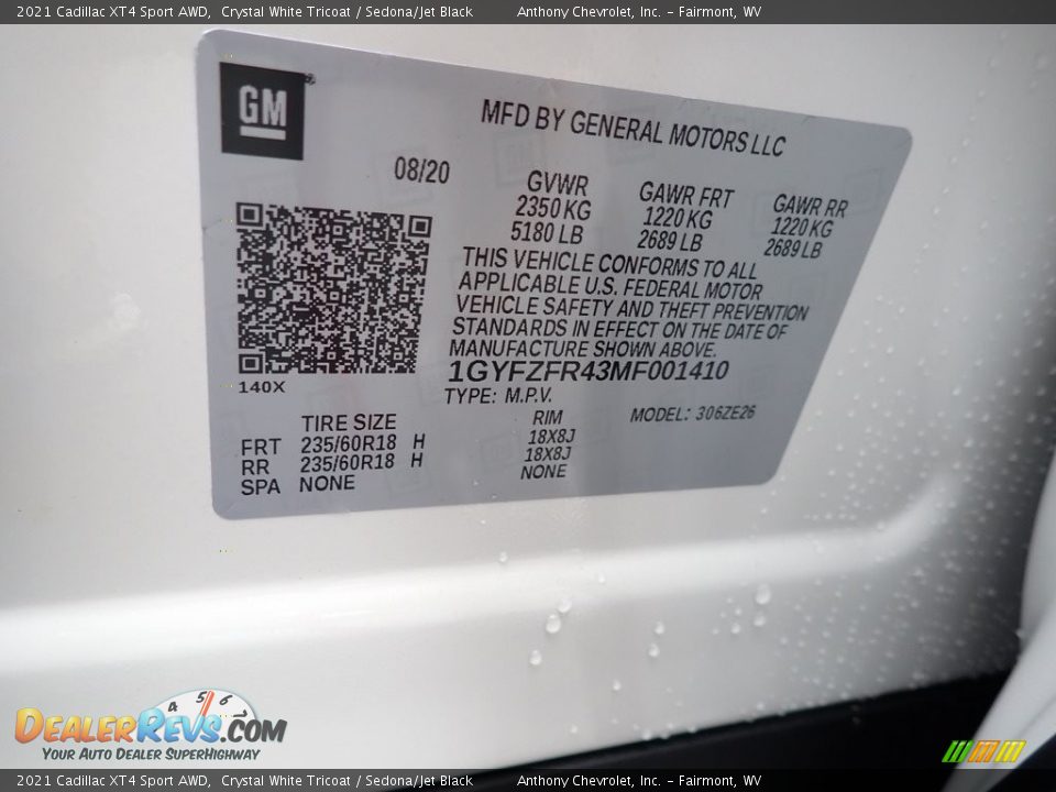2021 Cadillac XT4 Sport AWD Crystal White Tricoat / Sedona/Jet Black Photo #14