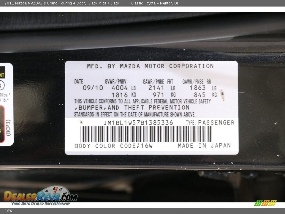 Mazda Color Code 16W Black Mica