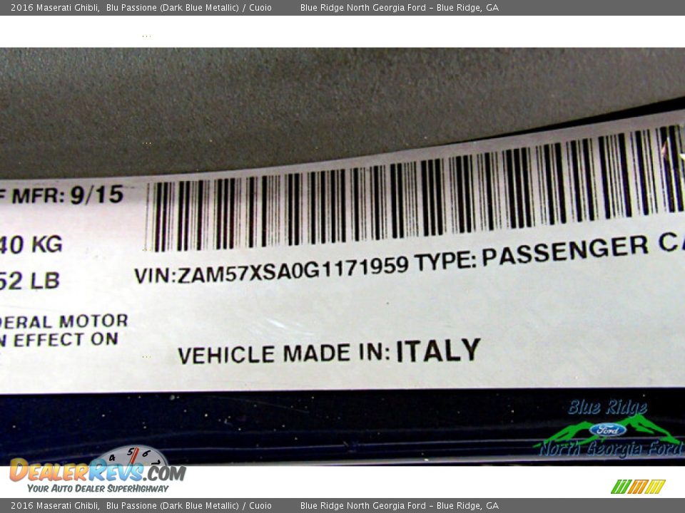 2016 Maserati Ghibli Blu Passione (Dark Blue Metallic) / Cuoio Photo #35