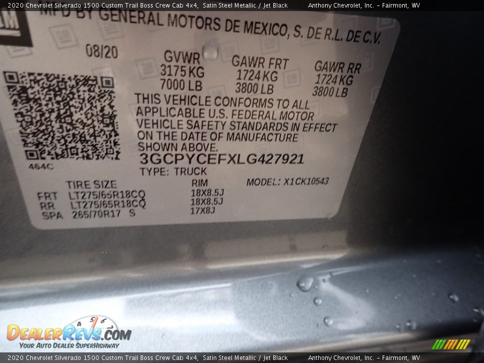 2020 Chevrolet Silverado 1500 Custom Trail Boss Crew Cab 4x4 Satin Steel Metallic / Jet Black Photo #15