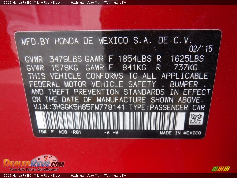 2015 Honda Fit EX Milano Red / Black Photo #29