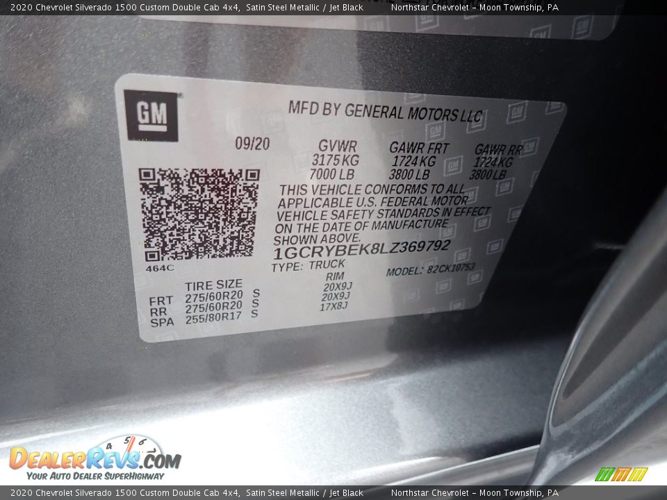 2020 Chevrolet Silverado 1500 Custom Double Cab 4x4 Satin Steel Metallic / Jet Black Photo #17