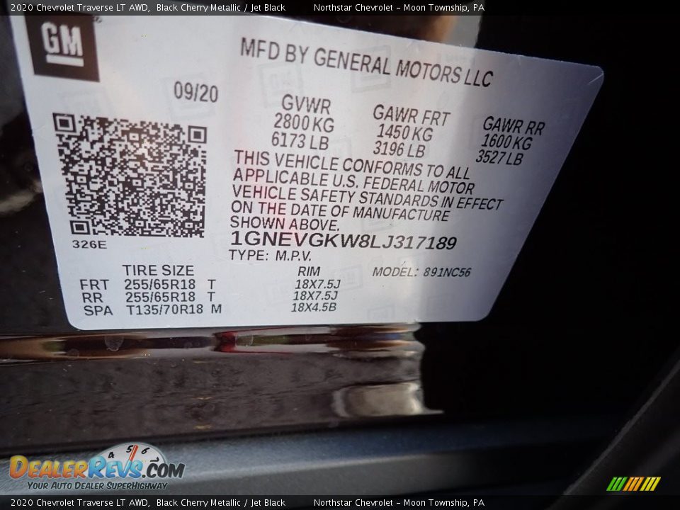 2020 Chevrolet Traverse LT AWD Black Cherry Metallic / Jet Black Photo #16