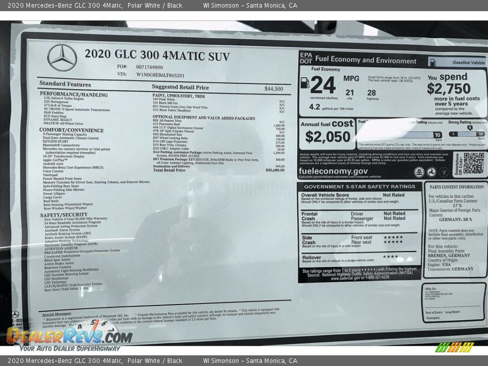 2020 Mercedes-Benz GLC 300 4Matic Polar White / Black Photo #10