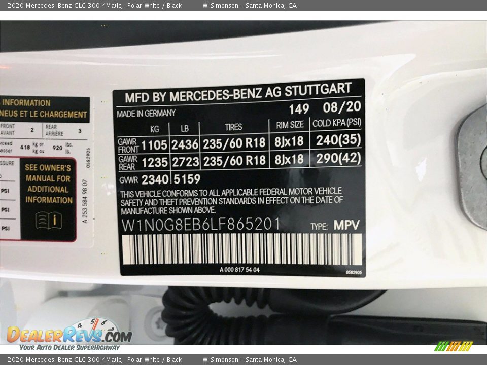 2020 Mercedes-Benz GLC 300 4Matic Polar White / Black Photo #11