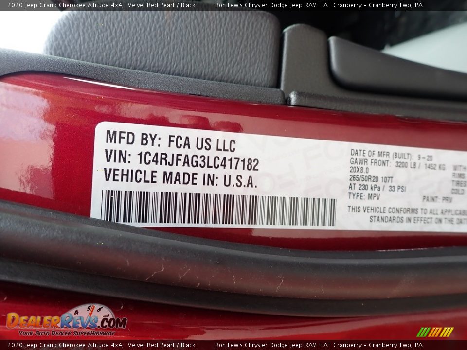 2020 Jeep Grand Cherokee Altitude 4x4 Velvet Red Pearl / Black Photo #11