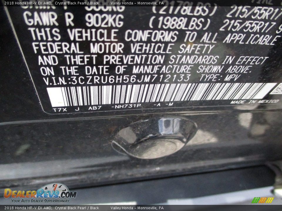 2018 Honda HR-V EX AWD Crystal Black Pearl / Black Photo #19