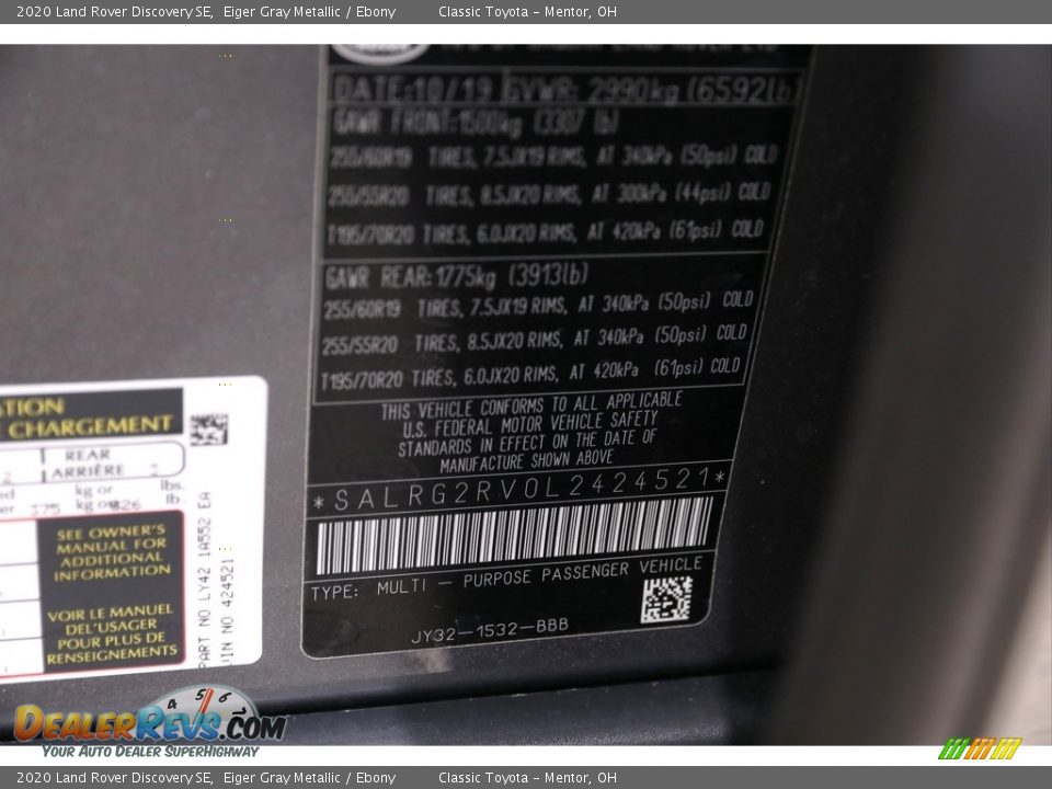 2020 Land Rover Discovery SE Eiger Gray Metallic / Ebony Photo #36
