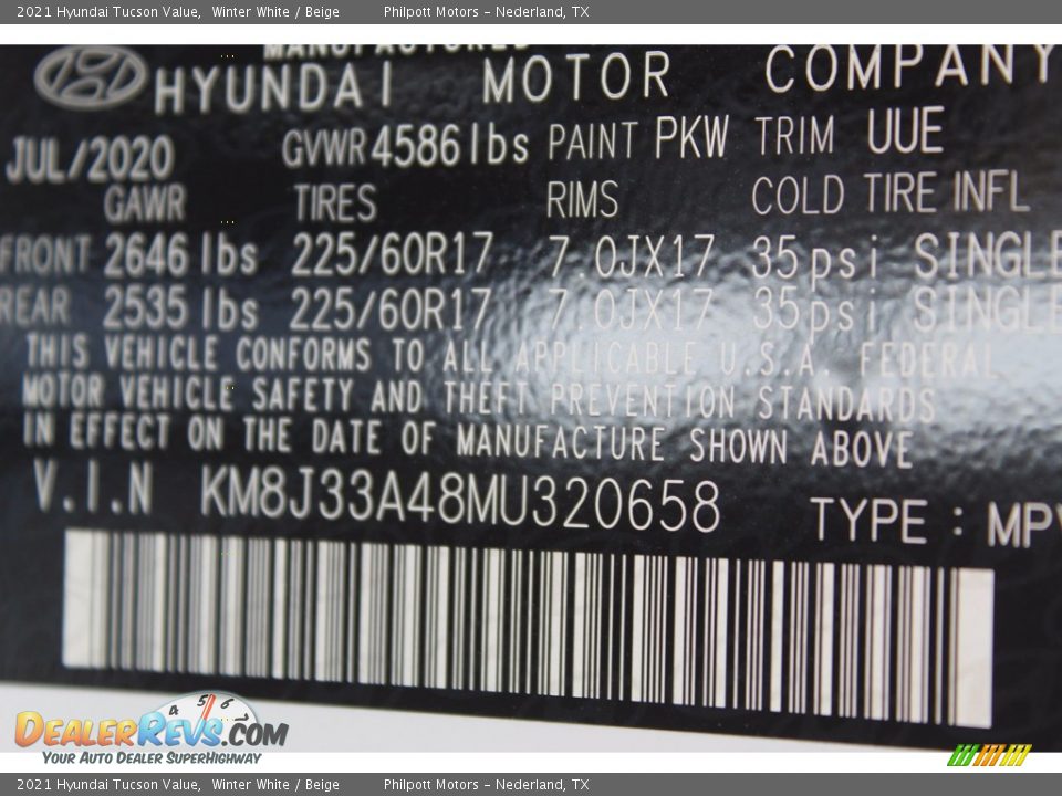2021 Hyundai Tucson Value Winter White / Beige Photo #25
