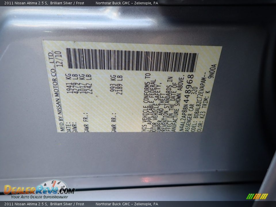 2011 Nissan Altima 2.5 S Brilliant Silver / Frost Photo #15
