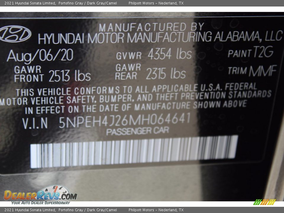 2021 Hyundai Sonata Limited Portofino Gray / Dark Gray/Camel Photo #24