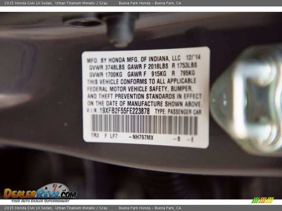 2015 Honda Civic LX Sedan Urban Titanium Metallic / Gray Photo #36