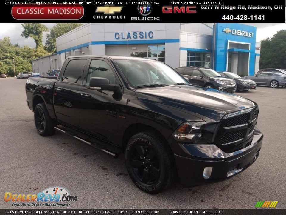 2018 Ram 1500 Big Horn Crew Cab 4x4 Brilliant Black Crystal Pearl / Black/Diesel Gray Photo #1