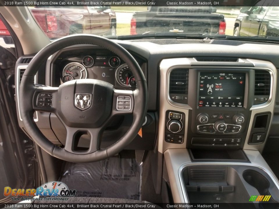 2018 Ram 1500 Big Horn Crew Cab 4x4 Brilliant Black Crystal Pearl / Black/Diesel Gray Photo #3