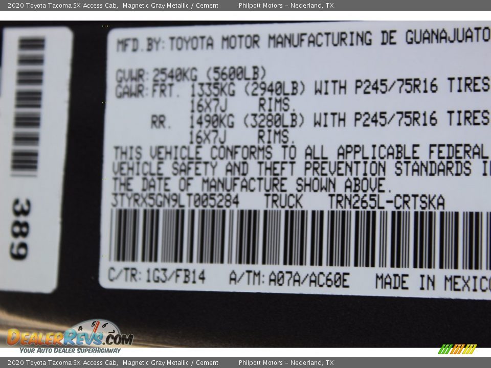 2020 Toyota Tacoma SX Access Cab Magnetic Gray Metallic / Cement Photo #23