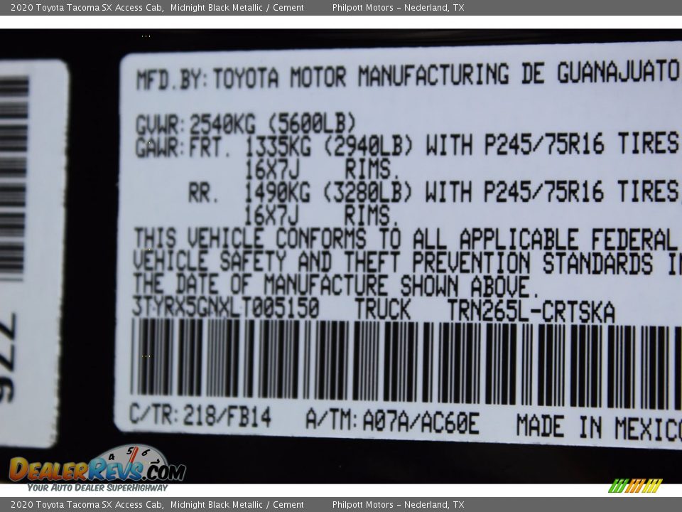 2020 Toyota Tacoma SX Access Cab Midnight Black Metallic / Cement Photo #22