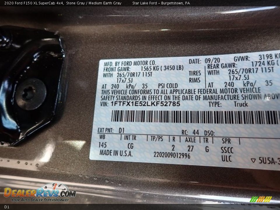 Ford Color Code D1 Stone Gray