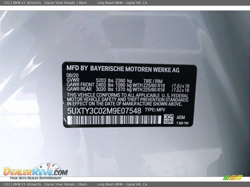 2021 BMW X3 sDrive30i Glacier Silver Metallic / Black Photo #18