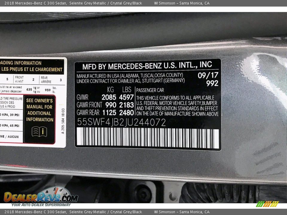 2018 Mercedes-Benz C 300 Sedan Selenite Grey Metallic / Crystal Grey/Black Photo #24