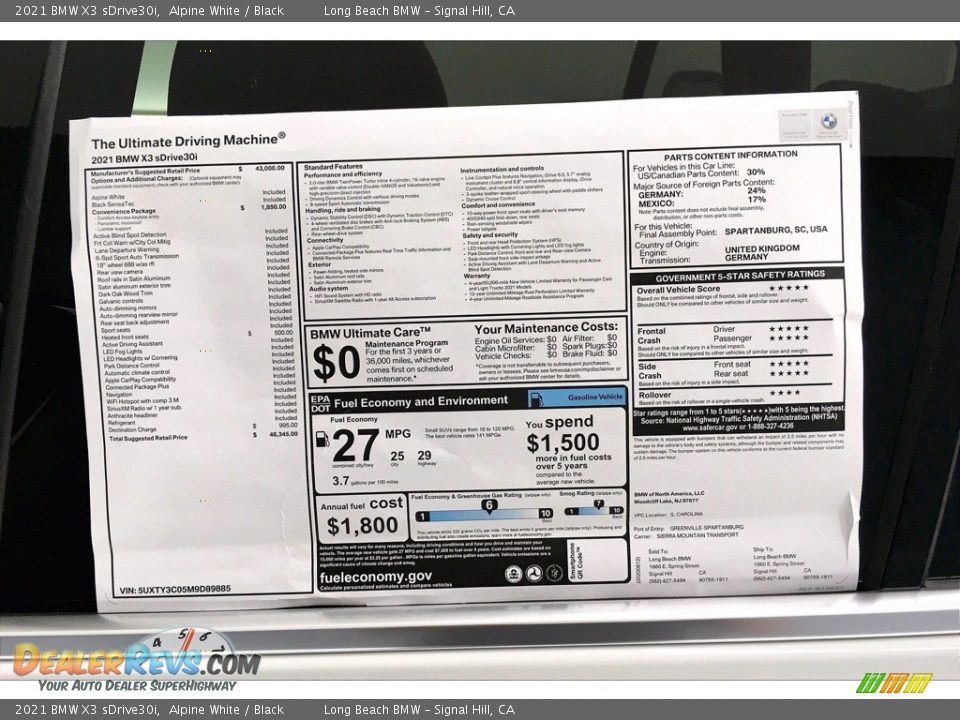 2021 BMW X3 sDrive30i Alpine White / Black Photo #17