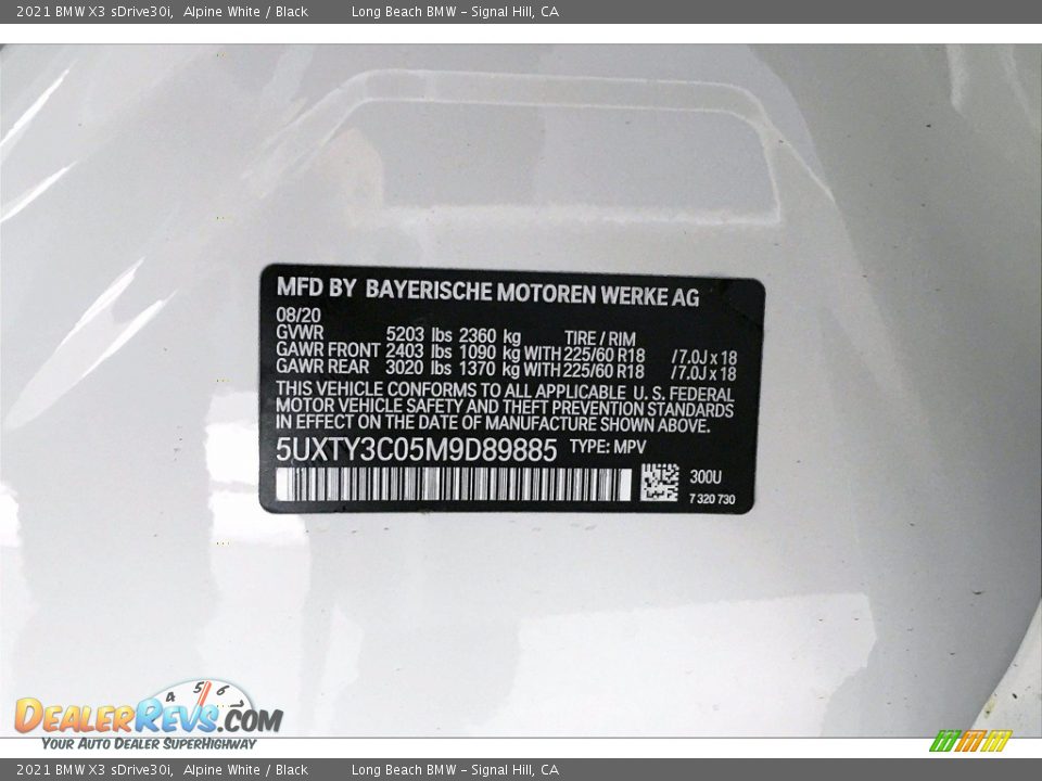 2021 BMW X3 sDrive30i Alpine White / Black Photo #18