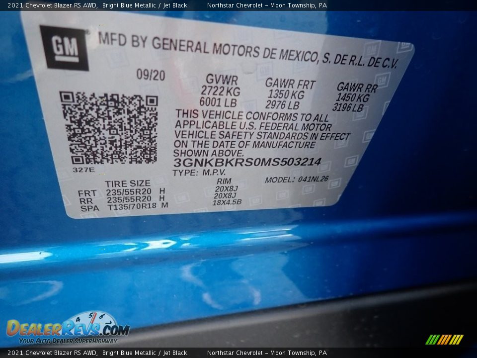 2021 Chevrolet Blazer RS AWD Bright Blue Metallic / Jet Black Photo #17