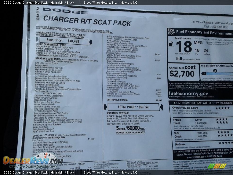 2020 Dodge Charger Scat Pack Window Sticker Photo #33