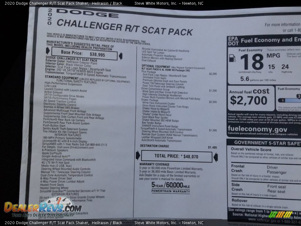 2020 Dodge Challenger R/T Scat Pack Shaker Window Sticker Photo #26