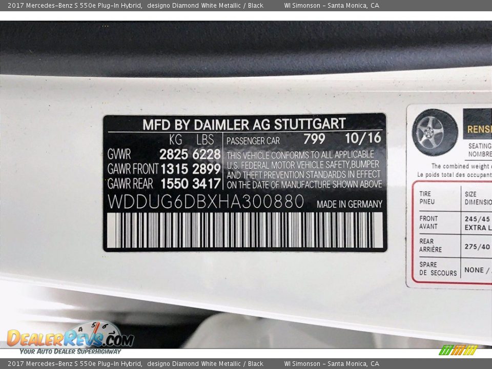 2017 Mercedes-Benz S 550e Plug-In Hybrid designo Diamond White Metallic / Black Photo #24