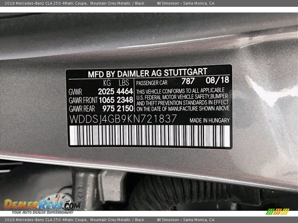 2019 Mercedes-Benz CLA 250 4Matic Coupe Mountain Grey Metallic / Black Photo #24