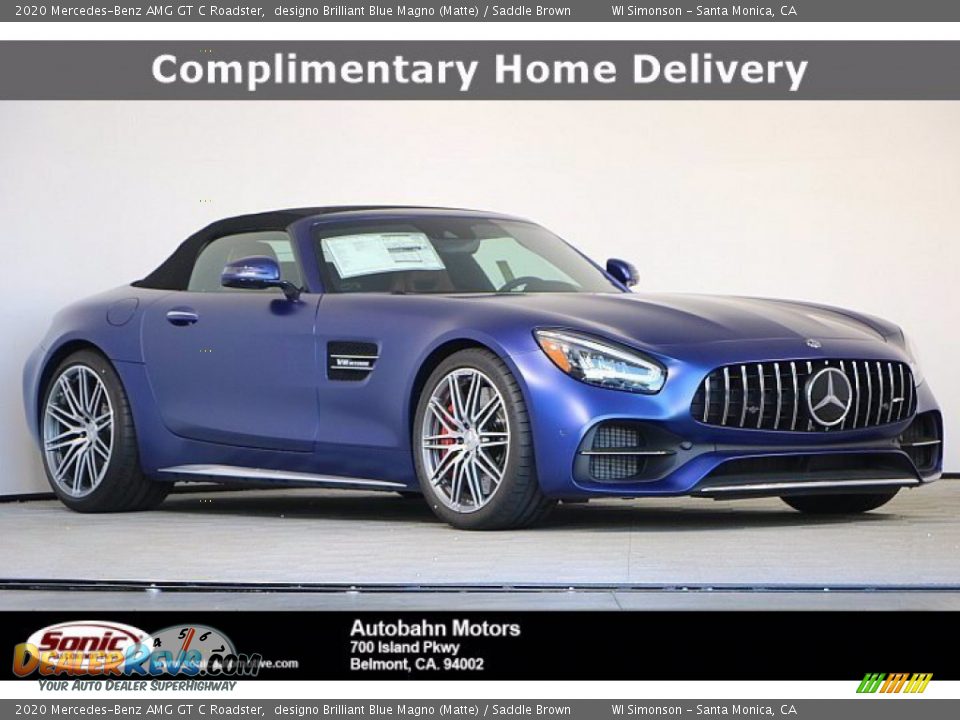 2020 Mercedes-Benz AMG GT C Roadster designo Brilliant Blue Magno (Matte) / Saddle Brown Photo #1