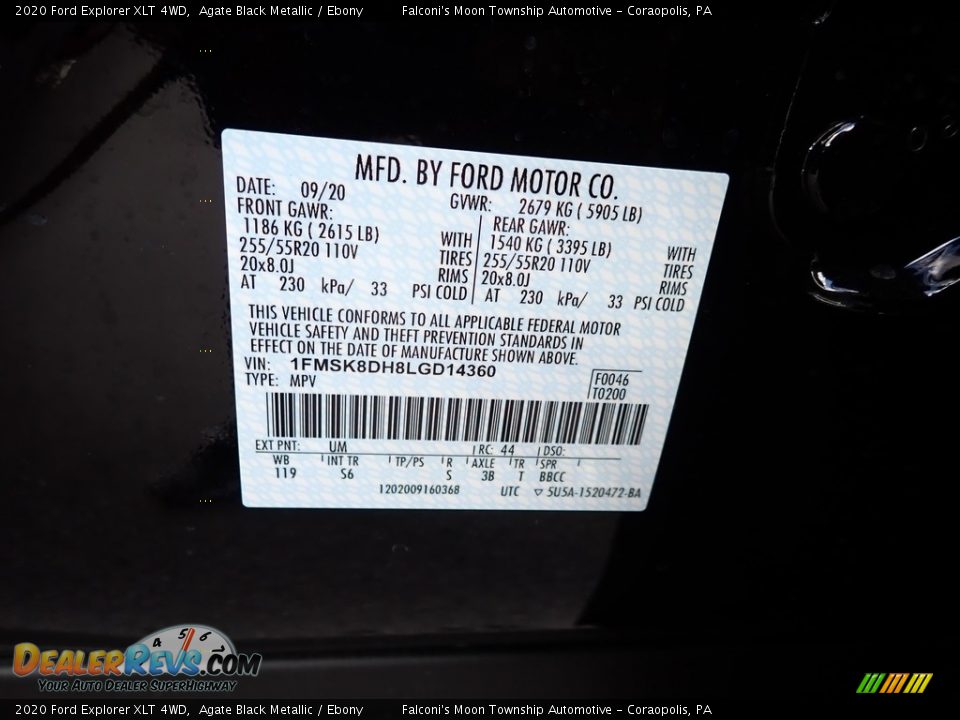 2020 Ford Explorer XLT 4WD Agate Black Metallic / Ebony Photo #13