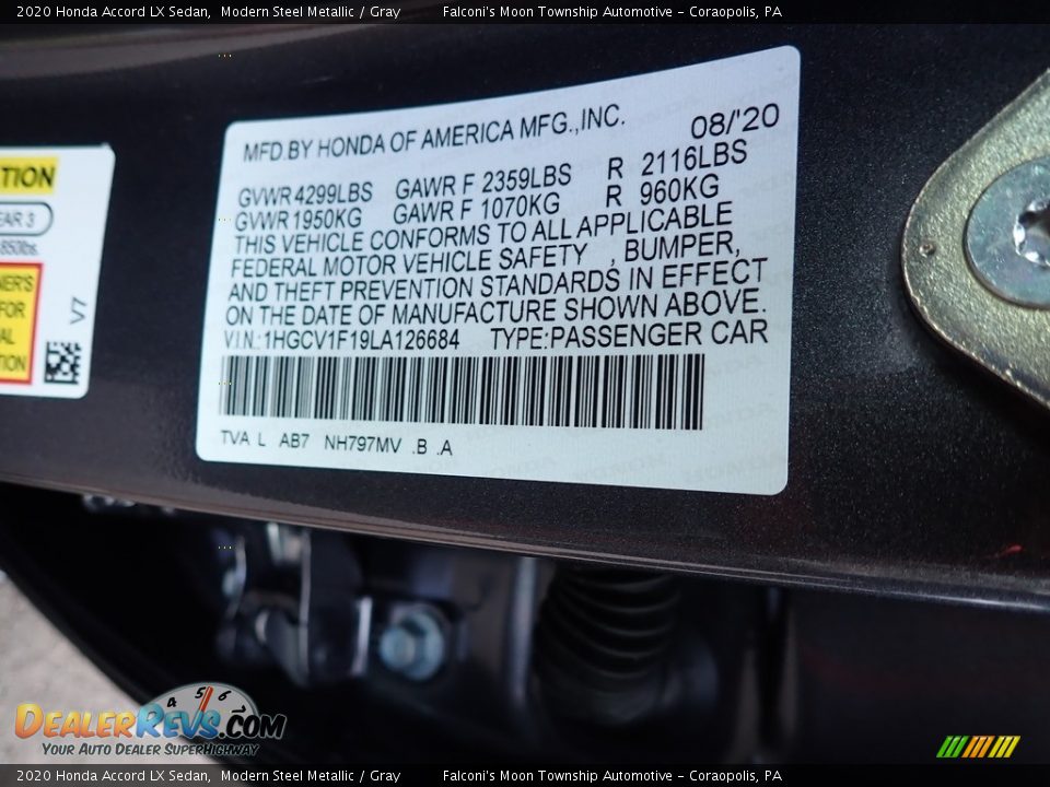2020 Honda Accord LX Sedan Modern Steel Metallic / Gray Photo #14
