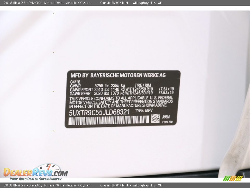 2018 BMW X3 xDrive30i Mineral White Metallic / Oyster Photo #22