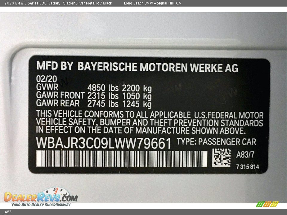 BMW Color Code A83 Glacier Silver Metallic