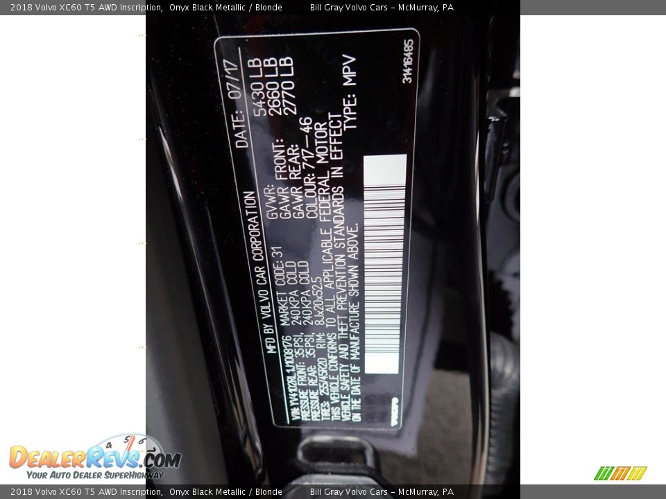 2018 Volvo XC60 T5 AWD Inscription Onyx Black Metallic / Blonde Photo #23