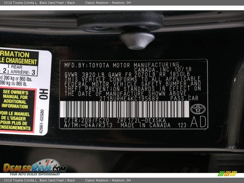 2019 Toyota Corolla L Black Sand Pearl / Black Photo #18