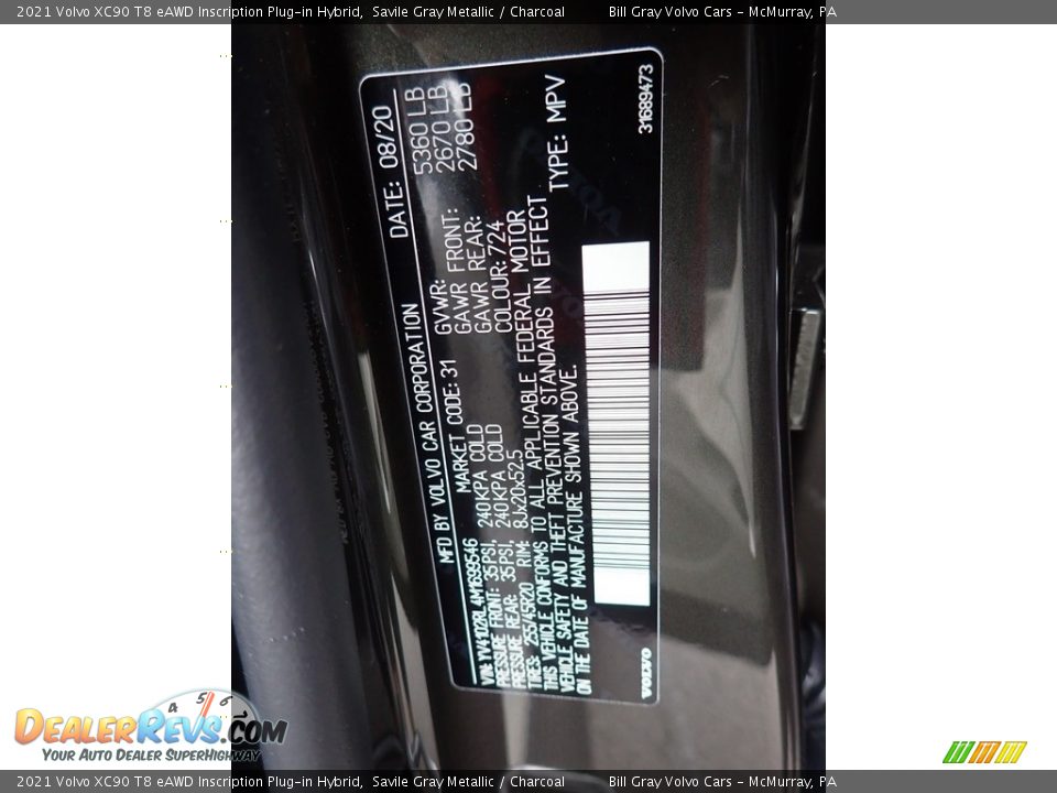 2021 Volvo XC90 T8 eAWD Inscription Plug-in Hybrid Savile Gray Metallic / Charcoal Photo #14