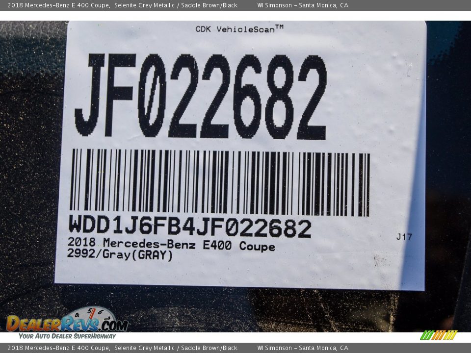 2018 Mercedes-Benz E 400 Coupe Selenite Grey Metallic / Saddle Brown/Black Photo #10