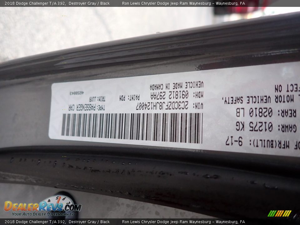 2018 Dodge Challenger T/A 392 Destroyer Gray / Black Photo #15
