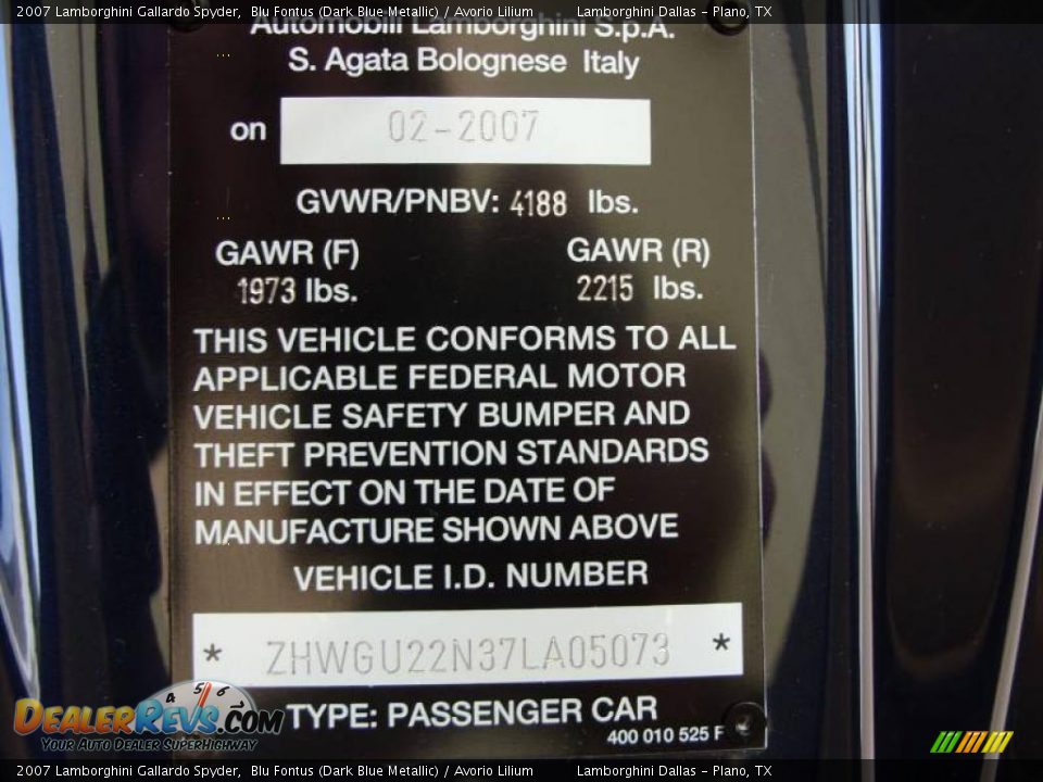 2007 Lamborghini Gallardo Spyder Blu Fontus (Dark Blue Metallic) / Avorio Lilium Photo #18
