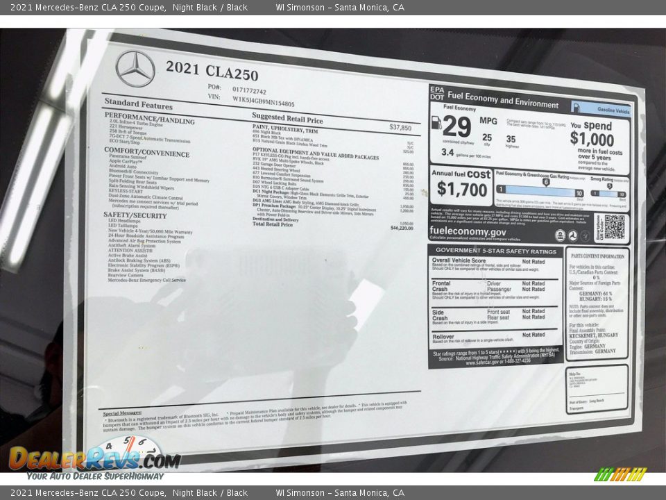 2021 Mercedes-Benz CLA 250 Coupe Window Sticker Photo #10