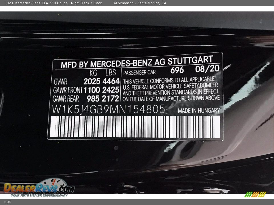 Mercedes-Benz Color Code 696 Night Black