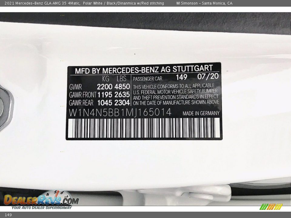 Mercedes-Benz Color Code 149 Polar White
