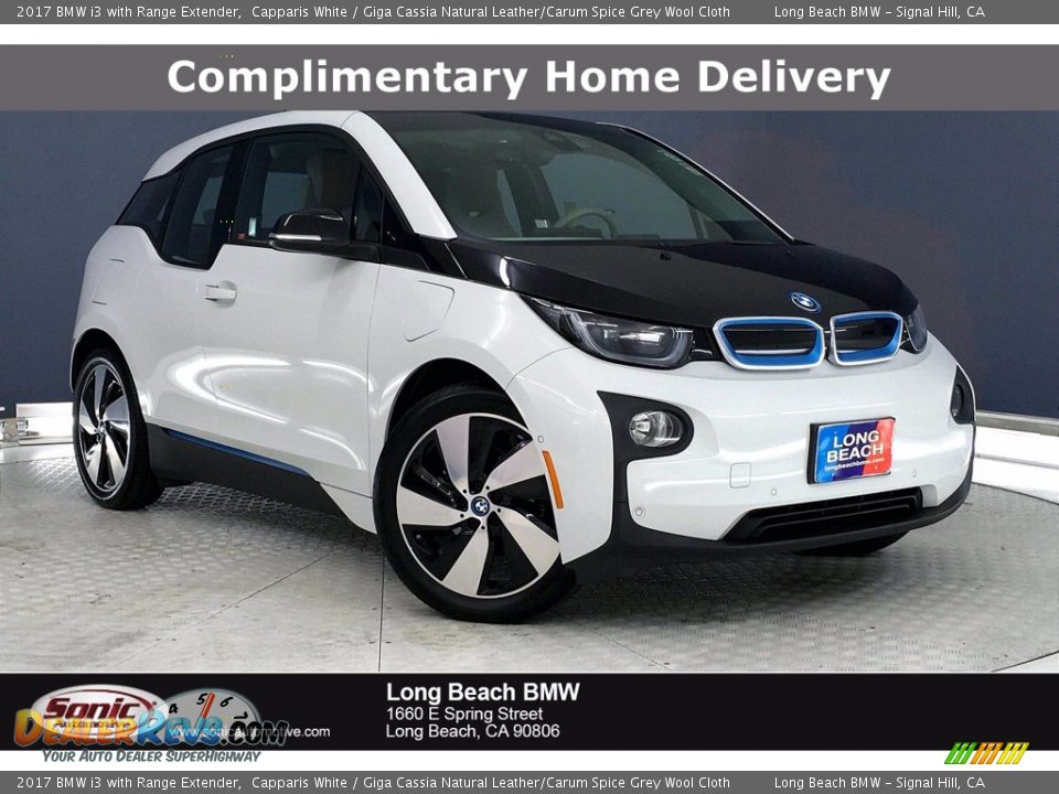2017 BMW i3 with Range Extender Capparis White / Giga Cassia Natural Leather/Carum Spice Grey Wool Cloth Photo #1