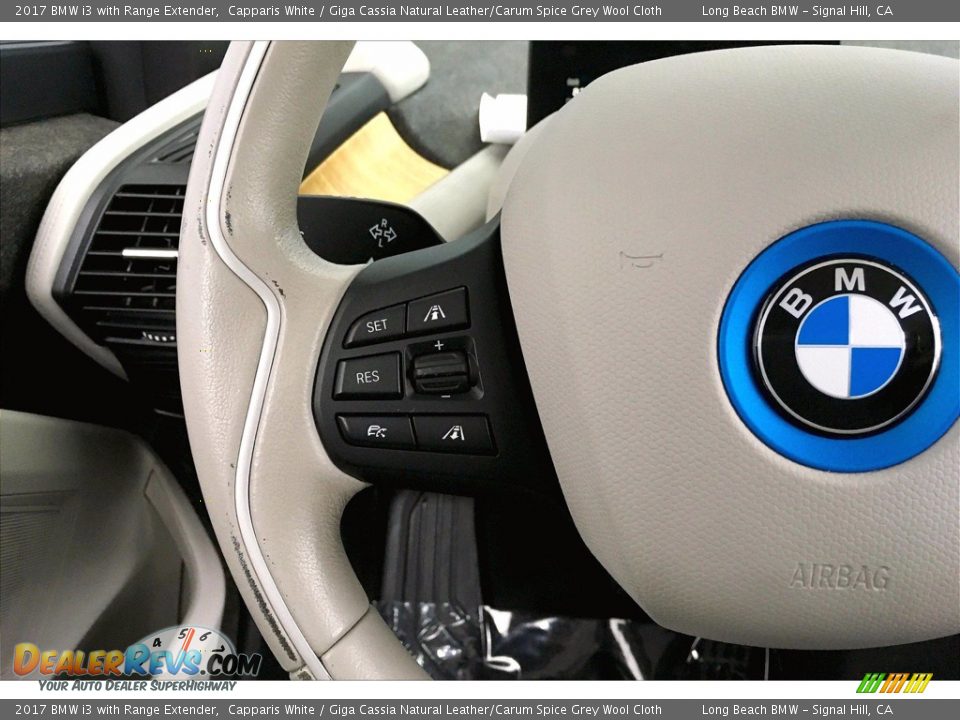 2017 BMW i3 with Range Extender Capparis White / Giga Cassia Natural Leather/Carum Spice Grey Wool Cloth Photo #18